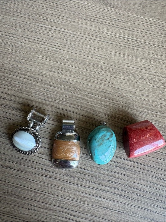 Jewelry - Four Necklace Pendants - White, Tan, Turquoise & Red/Coral